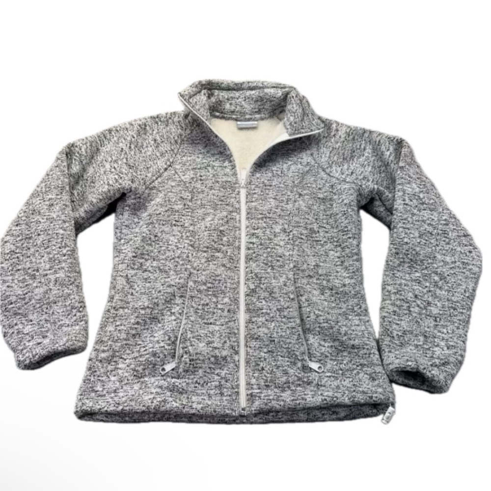 Columbia XS gray sweater faux fur fleece jacket